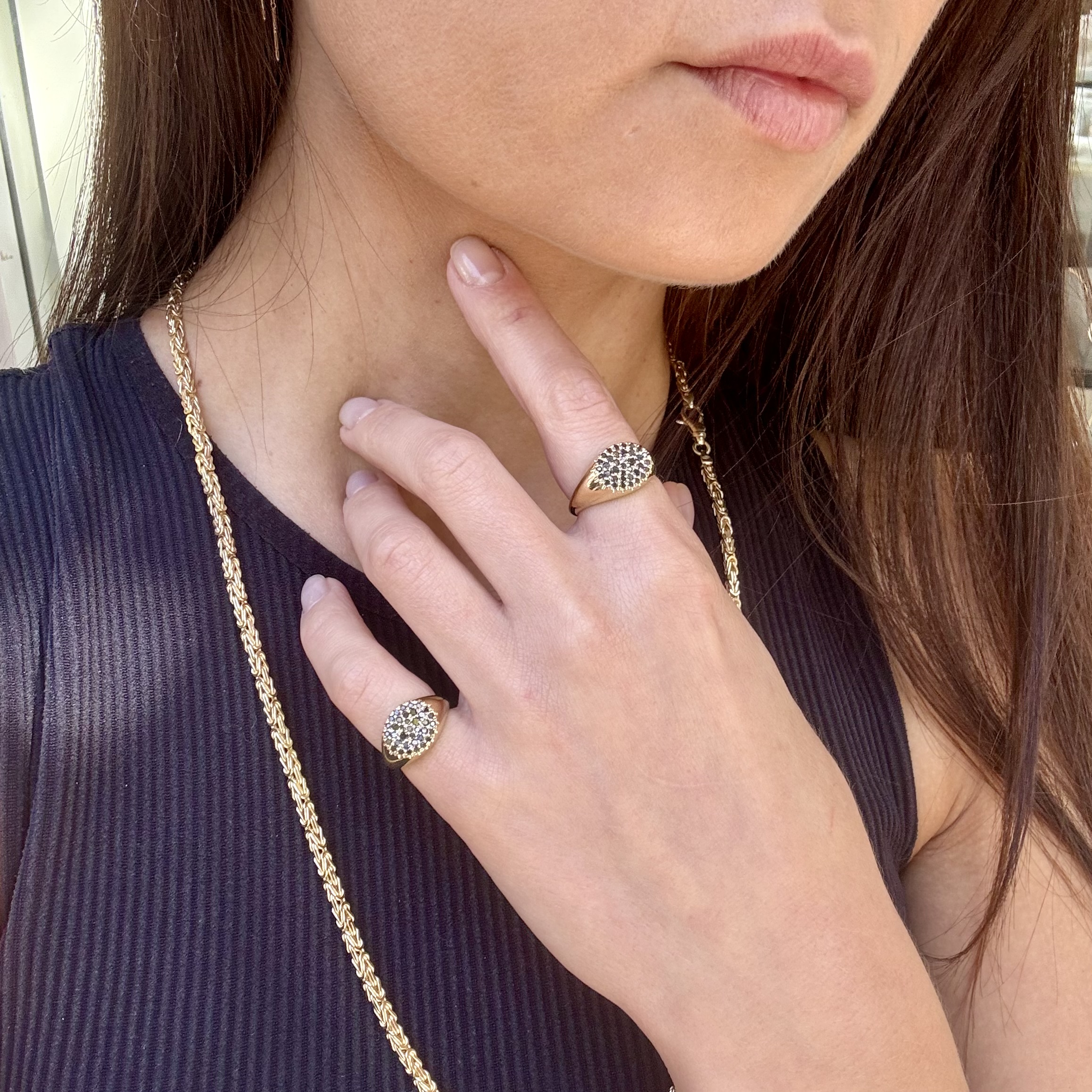 טבעת חותם יהלומים שחורים - bjwdr000314